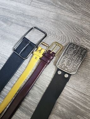 Men's Leather Belt with Yellow Accent - Unbranded